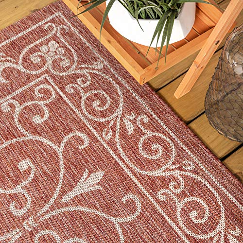 Vintage Filigree Indoor Outdoor Round Area Rug 8 Ft Red