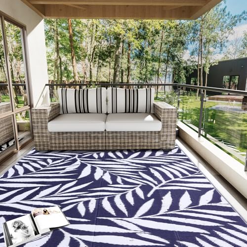 Outdoor Rug 8x10 ft Waterproof Reversible Leaf Mat