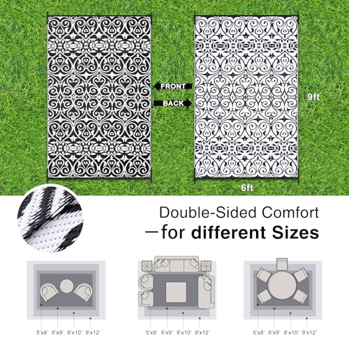Outdoor Rug 6x9 ft Waterproof Reversible Floral Mat