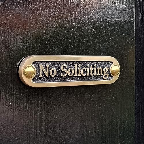 No Soliciting Brass Door Sign. Traditional Style Home Décor Wall Plaque Handmade By The Metal Foundry UK