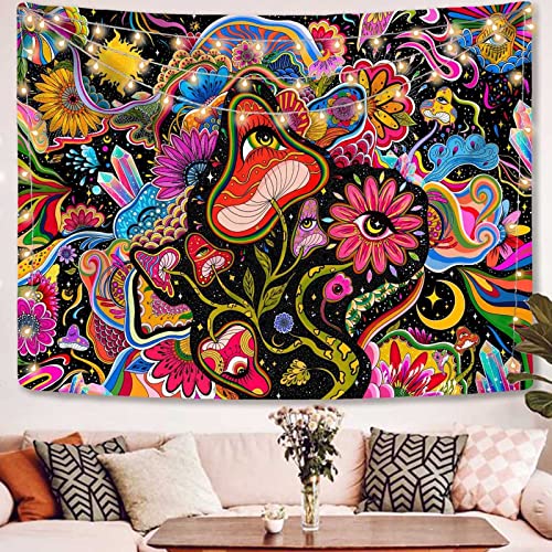 Mushroom Tapestry Pink Flowers Tapestry for Bedroom Aesthetic Tapestries Floral Tapestries Wall Hanging for Bedroom and Living Room Decor Pink Flowers 36×48 Inches