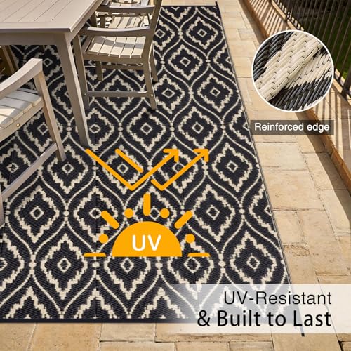Outdoor Rug 6x9 ft Waterproof Reversible Floral Mat