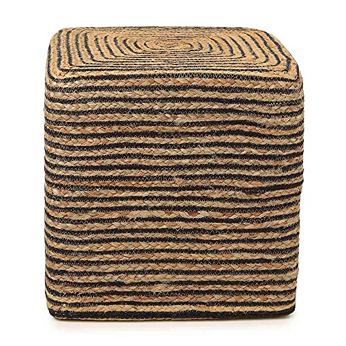 Jute Cotton Braided Cube Pouf Ottoman Foot Rest