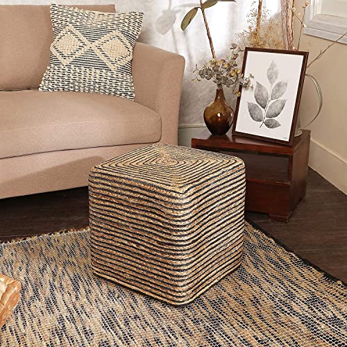Jute Cotton Braided Cube Pouf Ottoman Foot Rest
