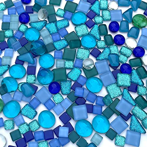 1.1LB Blue Mixed Irregular Crystal Glass Mosaic Tiles for Crafts (17.6 Ounce)