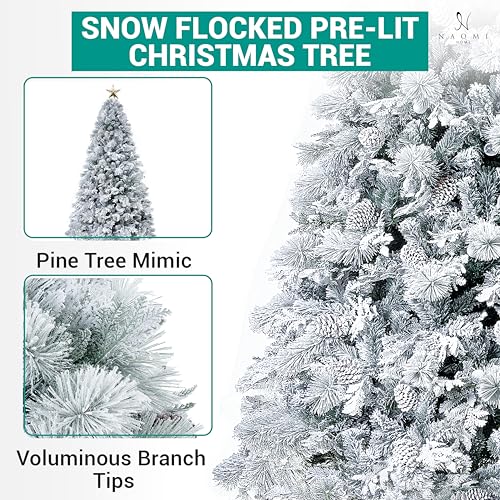 Darla 9ft Snow Flocked Prelit Christmas Tree with Star Projector