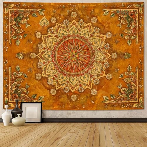Floral Mandala Tapestry Boho Tapestry for Bedroom Brown Tapestries Wall Hanging Living Room Wall Art and Home Decor 70x90