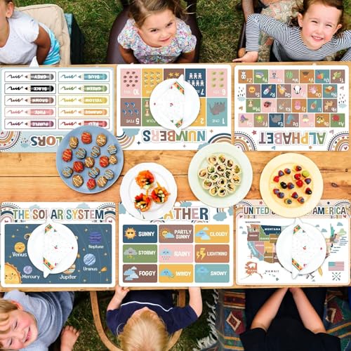 Educational Plastic Placemats Set of 6 Kids Toddler Table mats 17×13×0.04in (6 Count)