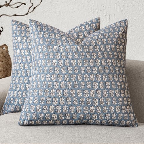 Decorative Floral Print Throw Pillow Covers 18×18 Dusty Blue (2 Count)