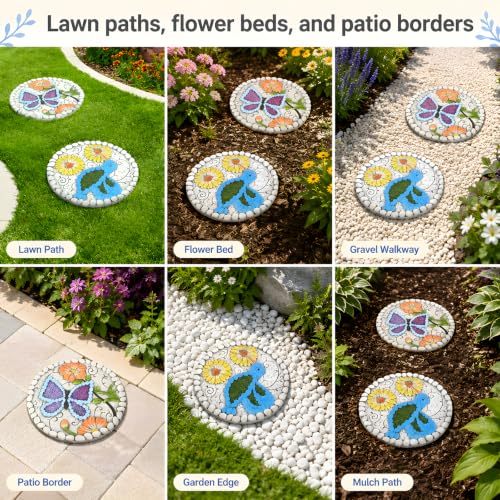 2 Pack Garden Stepping Stones 10 inch Round Cement Decorative Stones Pavers