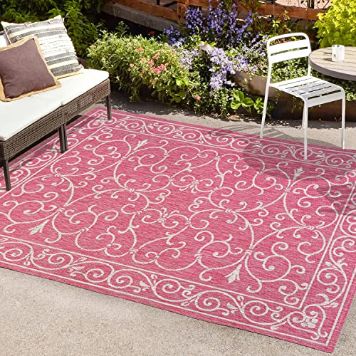 Vintage Filigree Indoor Outdoor Area Rug 4X6 Fuchsia