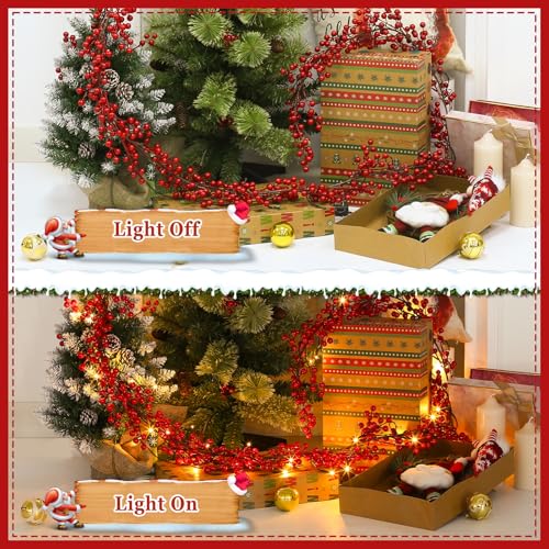 2 Pack 8.9FT Christmas Red Berry Garland with String Lights (2 Count)