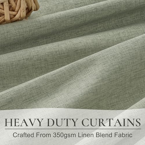 Sage Green Blackout Linen Curtains 84 Inches Long for Living Room Bedroom (2 Count)