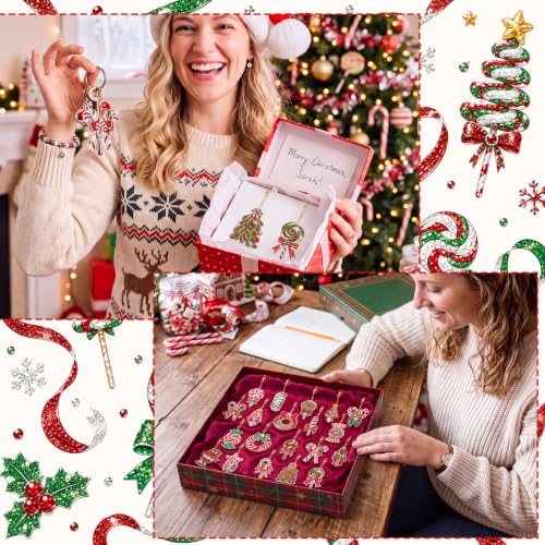 20 Pcs Christmas Candy Diamond Painting Keychain Kits 5D DIY Diamond Art Pendants Double Sided Hanging Key Chains for Christmas Party Decoration DIY (20 Count)