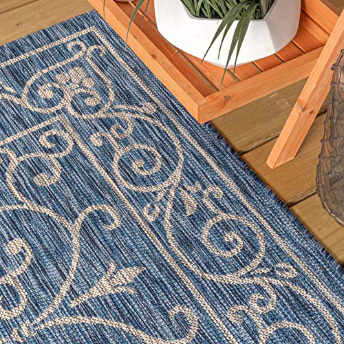 Vintage Filigree Indoor Outdoor Runner Rug 2X8 Navy