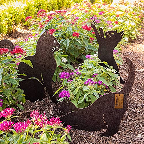 I 3 Pack Steel Cat Garden Decor I Outdoor Yard Decorations I Gift for Cat Lovers I Lawn Ornaments and Statues I Garden Signs Decorative Outdoor (3 Count)