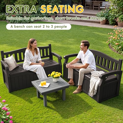 80 Gallon Storage Bench Outdoor Deck Box with Armrest (705.6 Ounce)