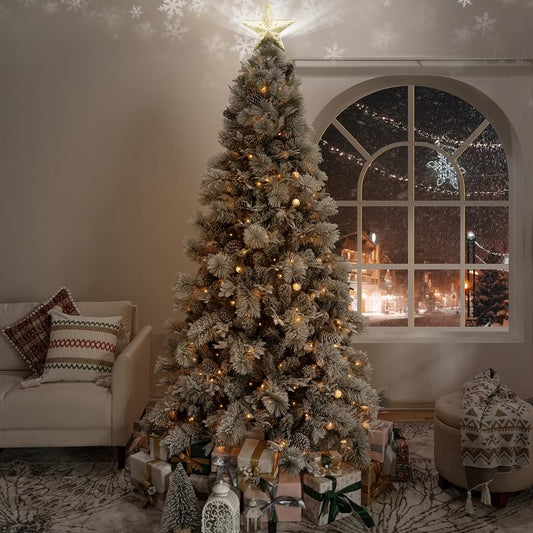 Darla 7.5ft Snow Flocked Rotating Christmas Tree with Star Projector