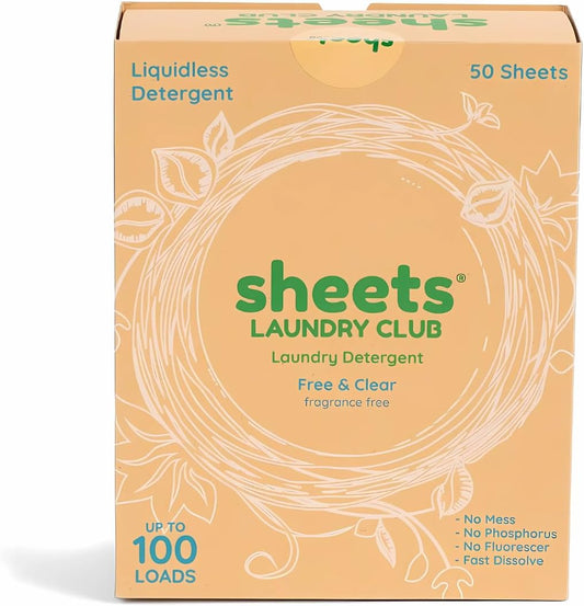 Sheets Laundry Club Laundry Detergent Sheets, 100 Loads - Fragrance Free Scent, Eco-Friendly, Quick-Dissolving Formula, Hypoallergenic, Septic Safe, Plastic-Free Packaging - 50 Sheets - HavenBliss Decor