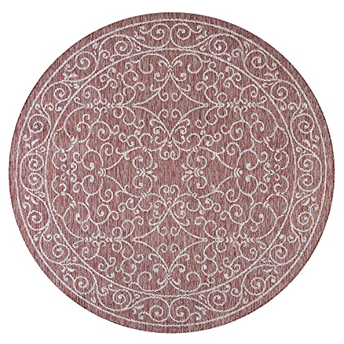 Vintage Filigree Indoor Outdoor Round Area Rug 8 Ft Red