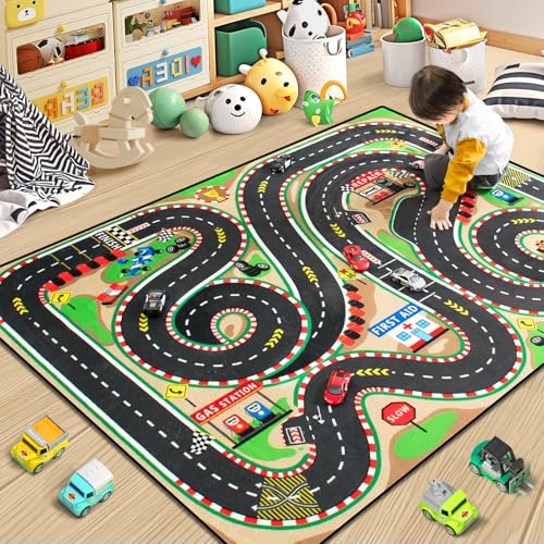 Kids Race Track Play Mat Rug