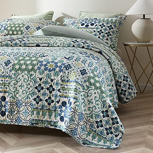 Cotton Bedspread Quilt Sets Reversible Coverlet Sets Comforters Vintage Bohemian Patchwork Bedspread (3 Count)