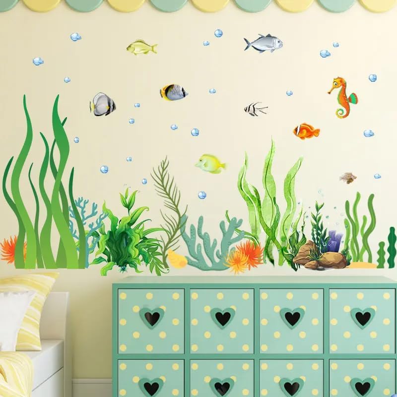 2 Sheets of 12x36 Inch Spring Summer Window Cling Sticker Fish (93 Count)