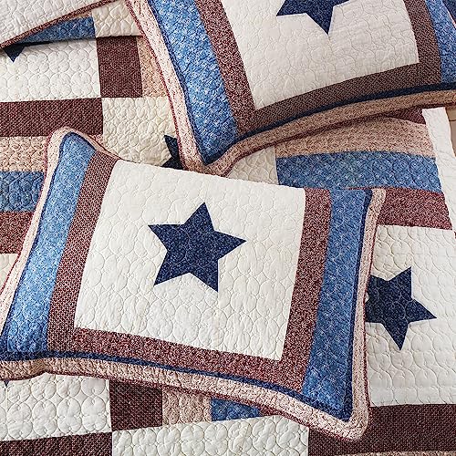 Cotton Bedding Quilt Sets 3 Pieces Reversible Coverlet Sets All Season Boys Real Patchwork Bedspread