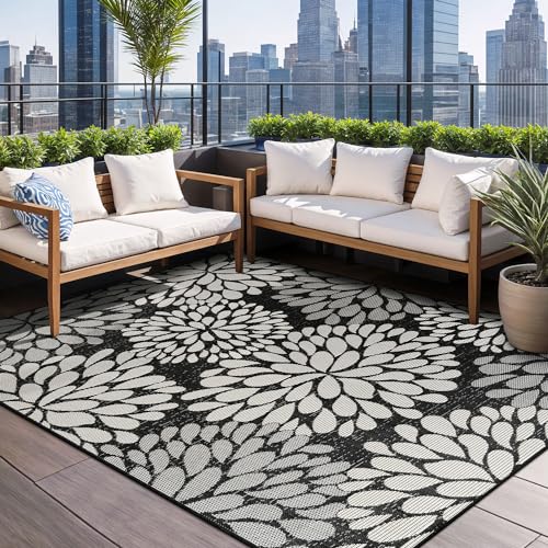 Outdoor Rug 5x7 Modern Exotic Tropical Leaf Area Rugs for Indoor and Outdoor Patio Deck Porch Garden Water Resistant Washable Outside Carpet