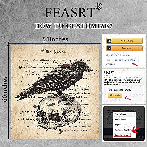 Raven Tapestry Gothic Skull and Raven Dictionary Tapestry Rustic Room Mural Posters 51x60 Inches for Living Room Bedroom Home Dorm