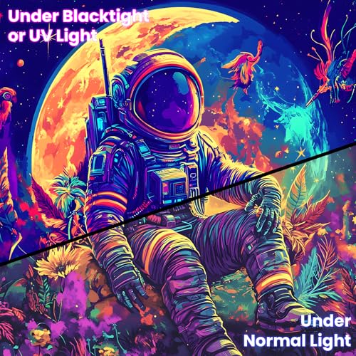 Blacklight Space Astronaut Tapestry UV Reactive Galaxy Planet Glow in Dark Tapestries Black Light Poster Neon Wall Hanging Art for bedroom Living Room