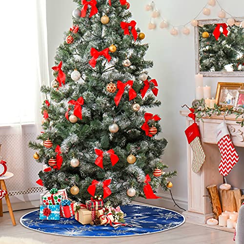 Christmas Blue Snowflakes Background Tree Skirt