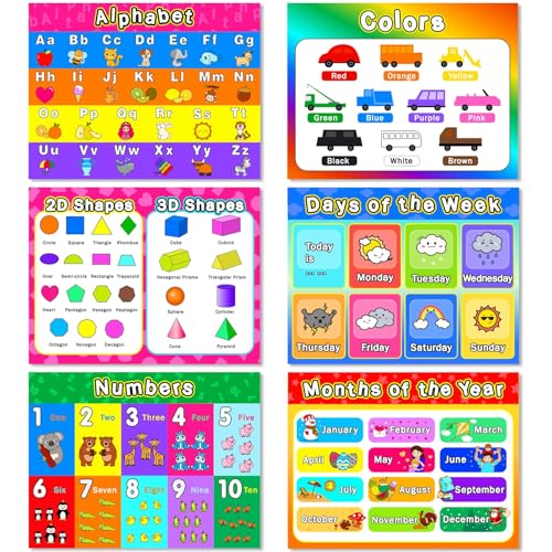 Educational Preschool Placemats Set of 6 Kid Plastic Table Mat 17×13×0.04in