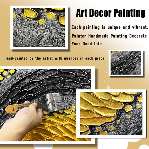 Abstract Painting Wall Art for Living Room Black and Gold Wall Art for Office 3D Textured Canvas Wall Decor for Bedroom Size 20 x 40 Inch