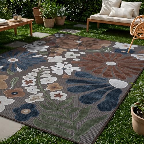 Outdoor Rug 9x12 Large Modern Floral Tropical Area Rugs for Outdoor and Indoor Patio Easy to Clean Non Shedding Living Room Porch Garden Washable Outside Carpet (108 Sq Ft)