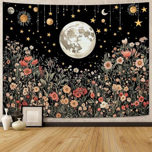 Enchanted Floral Night Sky Tapestry