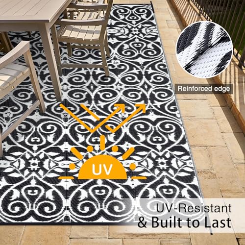 Outdoor Rug 9x12 ft Waterproof Reversible Floral Mat