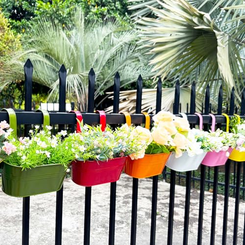 6 Pack 10" Colorful Metal Bacony Railing Planter for Outdoor Planters (6 Count)