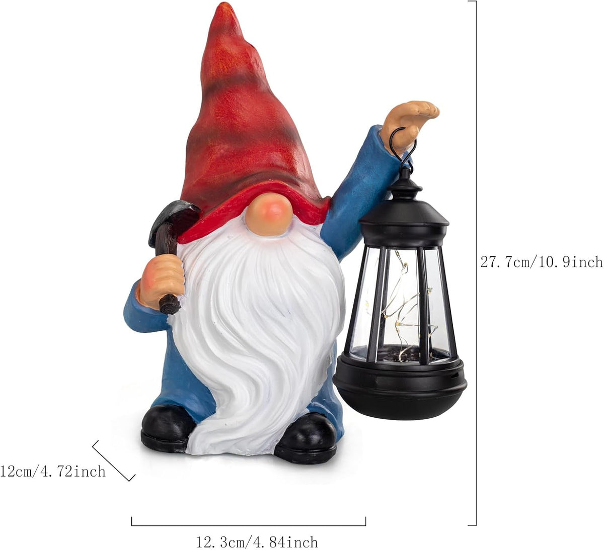 Garden Gnome Statue Solar Light Outdoor Decorations Figurine with Lantern Led Shovel Sculpture Lawn Patio Yard Porch Outside Christmas Housewarming Gifts for Women Mother's Day Grandma