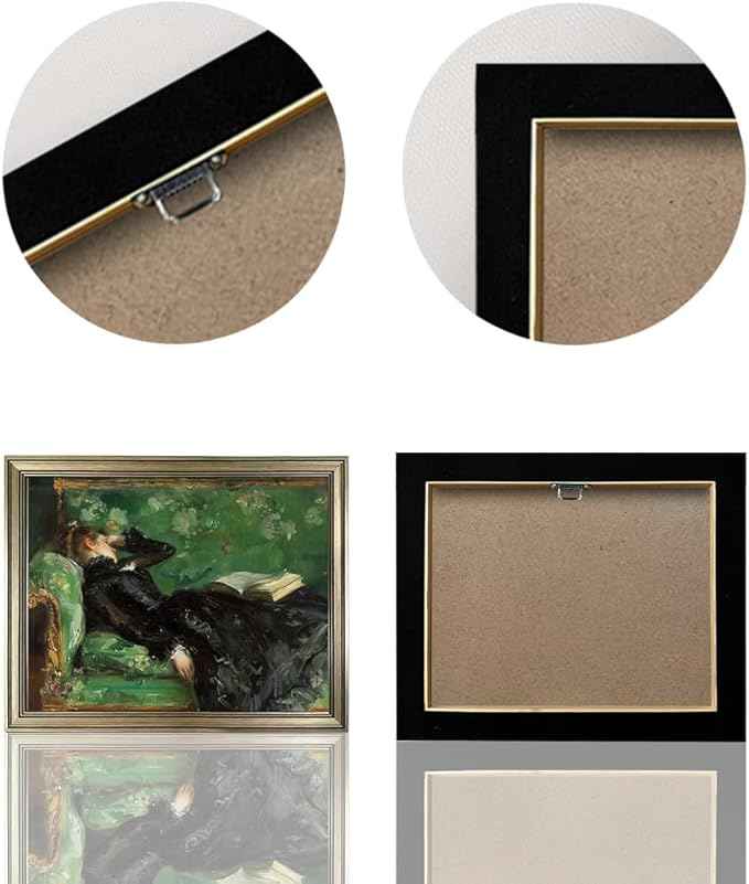 Framed Vintage Woman Reading Book Canvas Wall Art Moody Black and Green Oil Painting Living Room Bedroom Decor Home Artwork