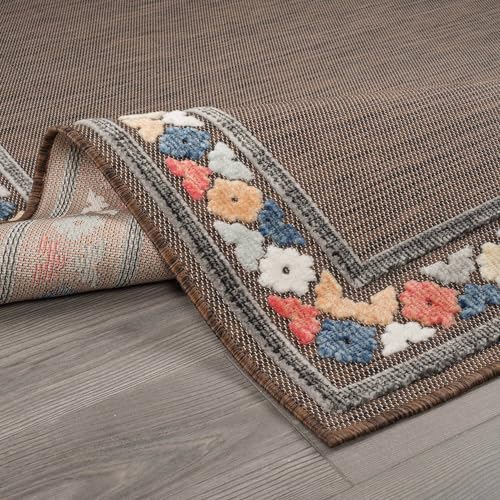 Outdoor Rug 10x14 Modern Bordered Large Area Rugs for Indoor and Outdoor Patio Easy to Clean Non Shedding Living Room Porch Garden Washable Outside Carpet