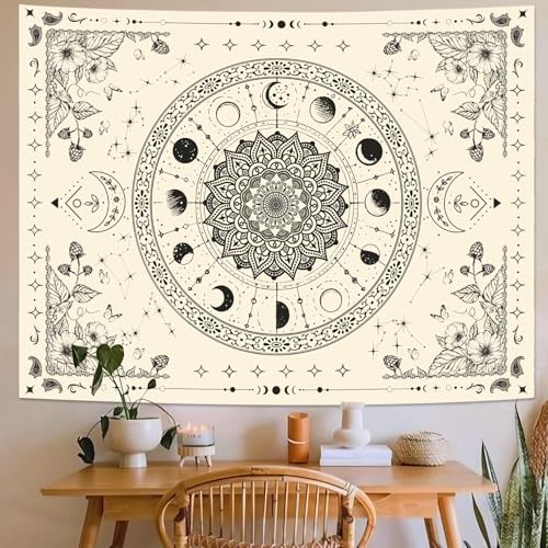 Mandala Moon Tapestry Boho Tapestry for Bedroom Black and White Tapestries Wall Hanging Living Room Wall Art and Home Decor 70x90