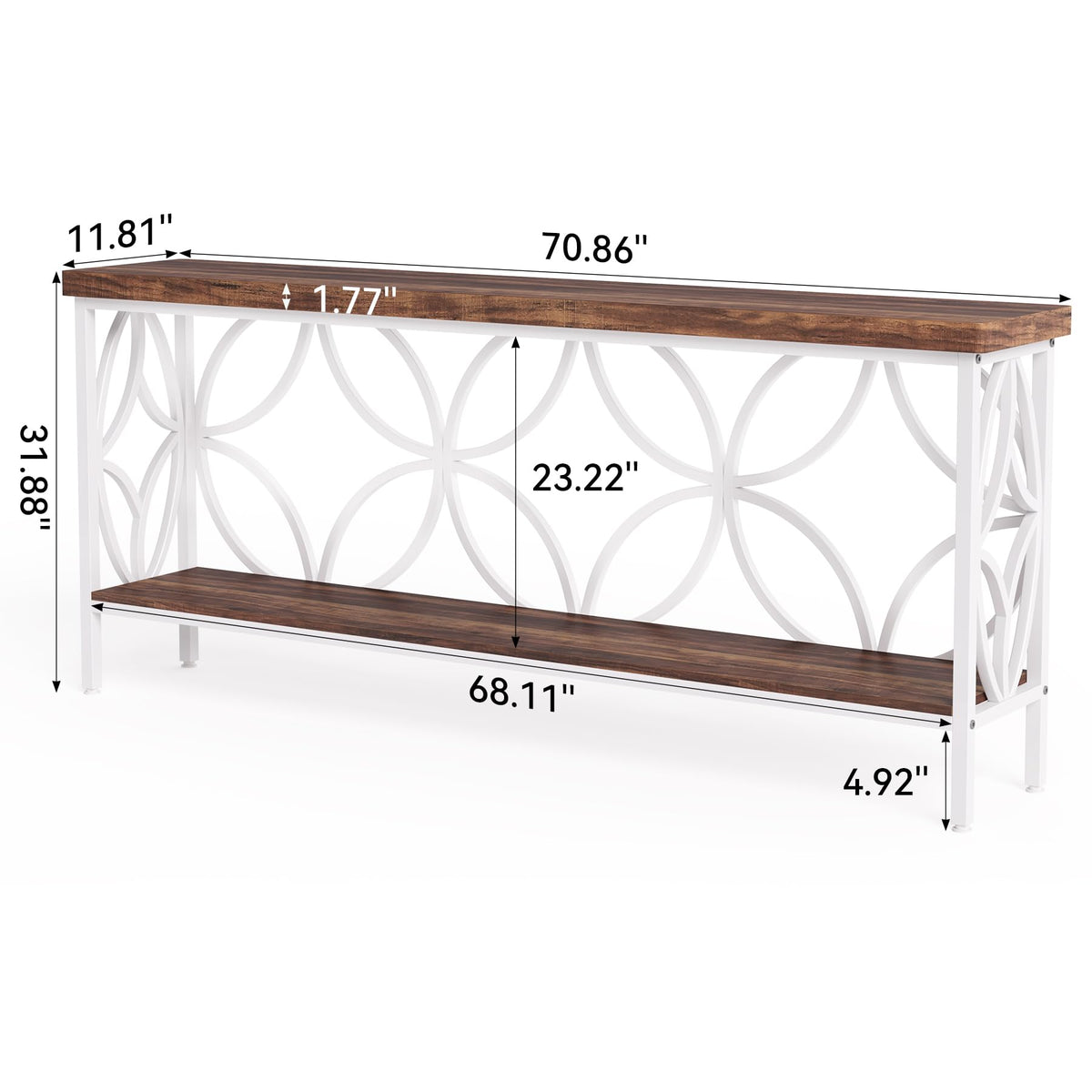 Sofa Table 70.9 Inch Industrial Behind Couch Table with Storage Shelves