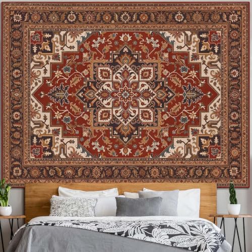 Vintage Floral Tapestry Wall Hanging Hippie Indian Bohemian Mandala Tapestry Aesthetic Retro Oriental Brown Small Tapestries for Mural Bedroom Living Room Dorm Decor 48 x 36 Inch