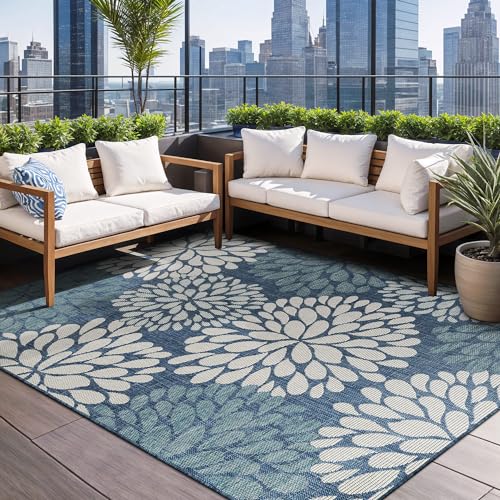 Outdoor Rug 5x7 Modern Exotic Tropical Leaf Area Rugs for Indoor and Outdoor Patio Deck Porch Garden Water Resistant Washable Outside Carpet