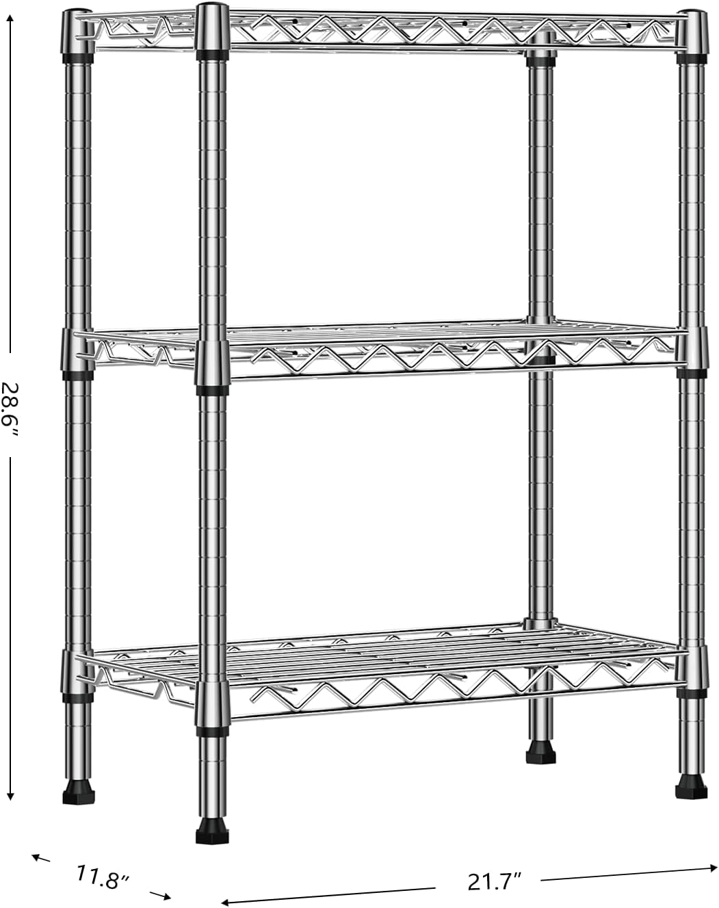 750 lbs 3 Tier Shelf Metal Storage Shelves Wire Rack Closet Organizers with PP Board for Garage Kitchen Bathroom Laundry Chrome 11.8" D x 21.7" W x 28.6" H - HavenBliss Decor