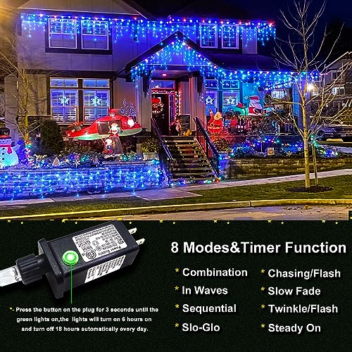 Icicle Lights for Outside 66ft 640 LED Icicle Lights Plug in Fairy Curtain Lights with Timer for Party Holiday Wedding Decorations