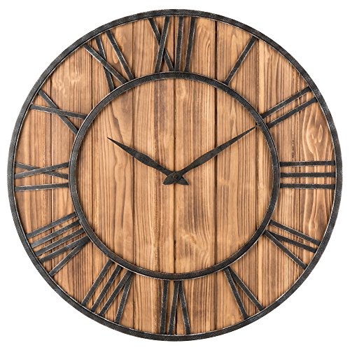 Oldtown Farmhouse Metal & Solid Wood Noiseless Wall Clock