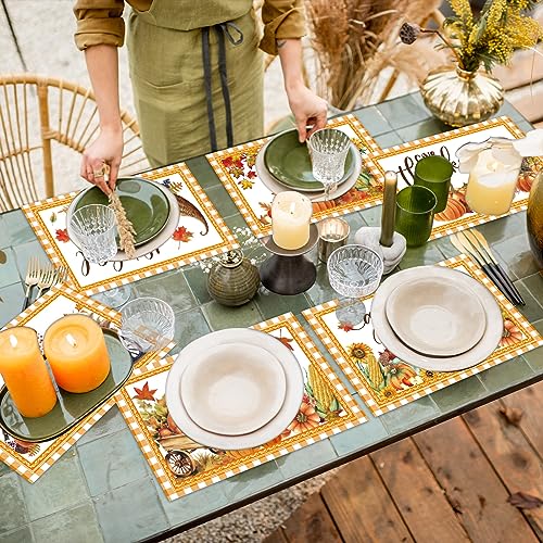 Thanksgiving Placemats Set of 6 Welcome Fall Plastic Table Mat 17×13×0.04in (6 Count)
