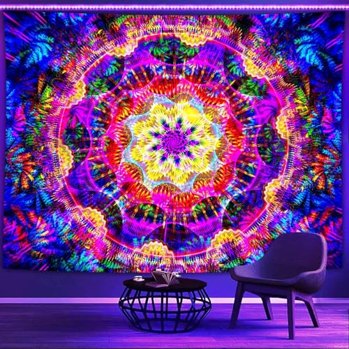 Blacklight Mandala Tapestry for Bedroom